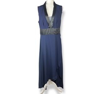 Venus Dress Womens Size 14 Navy Blue Satin High Low Gothic Glam Cocktail Party